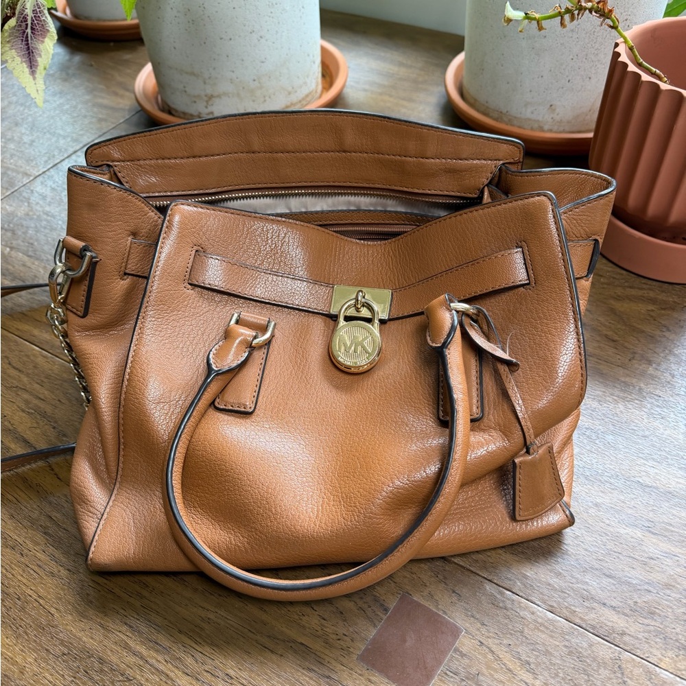 Michael Kors Brown Leather Satchel with Gold Accent